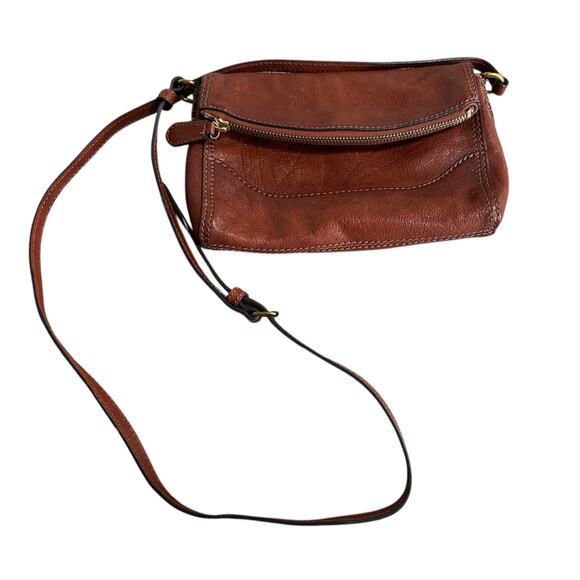 FRYE Crossbody Leather Purse Melissa Brown Double Zip Fold Over Flap - Picture 3 of 10